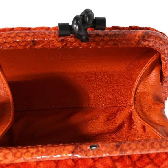 Bottega Veneta Orange Intrecciato Velvet & Python Knot Clutch - Picture 4 of 7